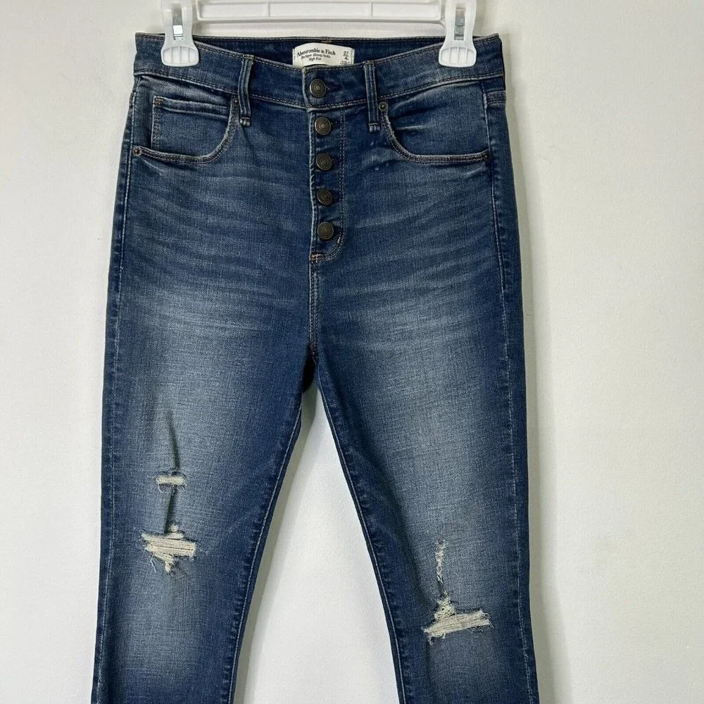 Abercrombie Fitch Super‎ Skinny High Rise Jeans Womens Size 27 Chewed Hem